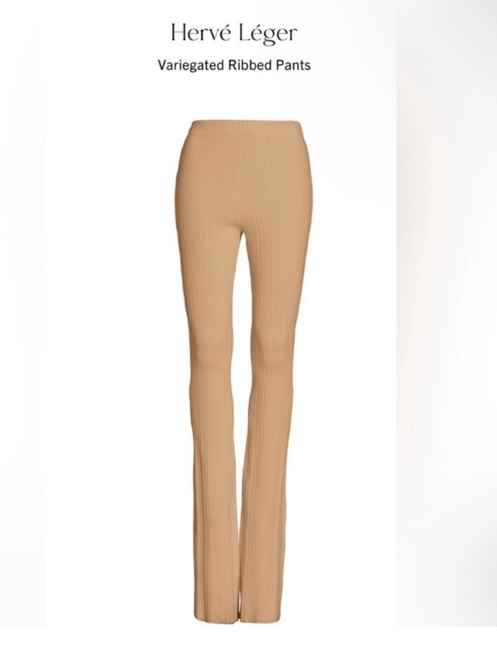 Herve Leger Camel Variegated Ribbed Wide-Leg Pants